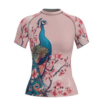 Rashninja Peacock on Sakura Women's Short Sleeve Rash Guard