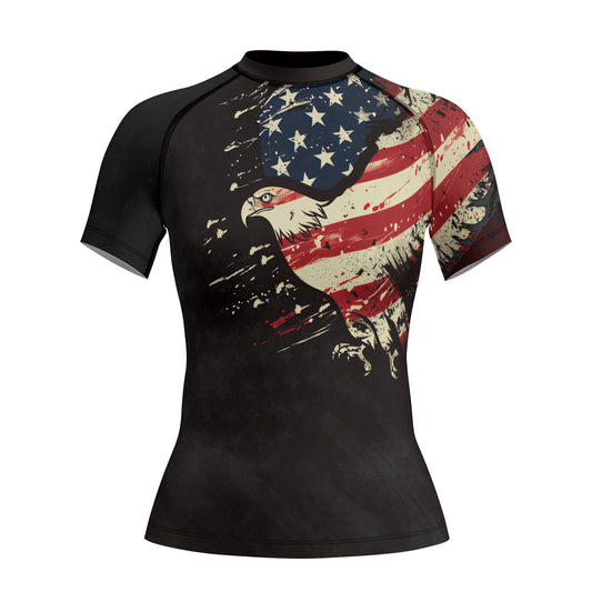 Rashninja Eagle American Flag Women's Short Sleeve Rash Guard