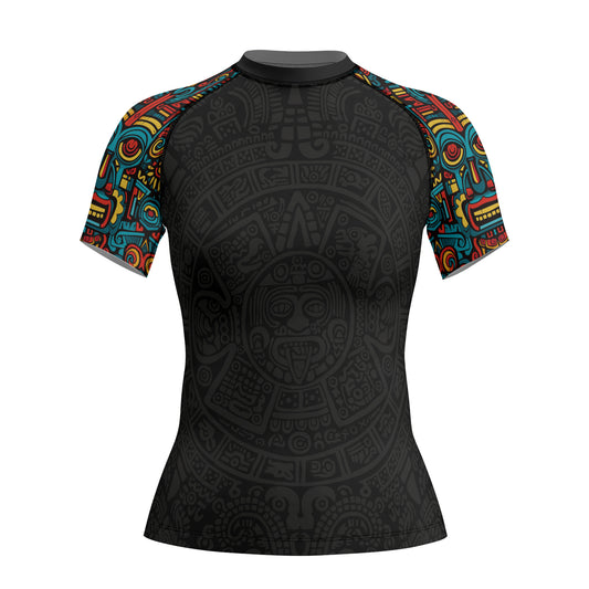 Rashninja Aztec Tribal Pattern Women's Short Sleeve Rash Guard