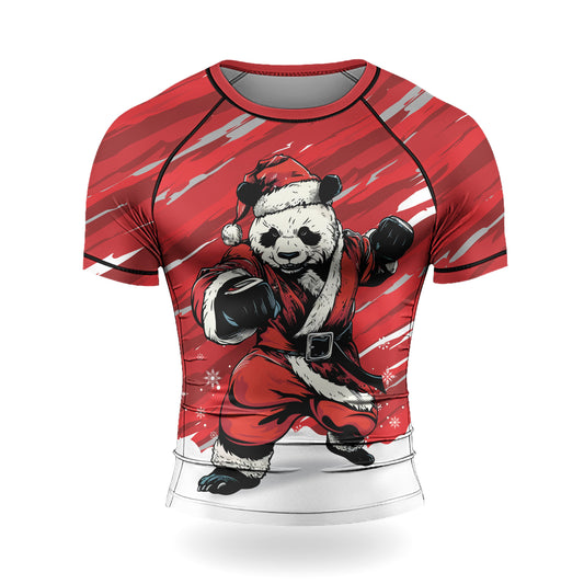 Rashninja Red Santa Panda Kung Fu Men's Short Sleeve Rash Guard