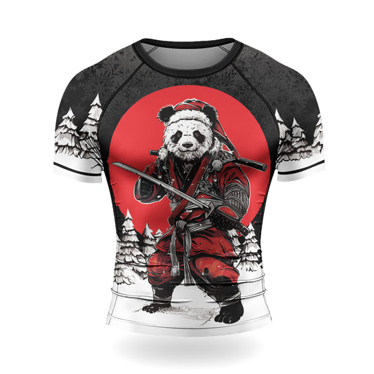 Rashninja Black Samurai Christmas Panda Men's Short Sleeve Rash Guard