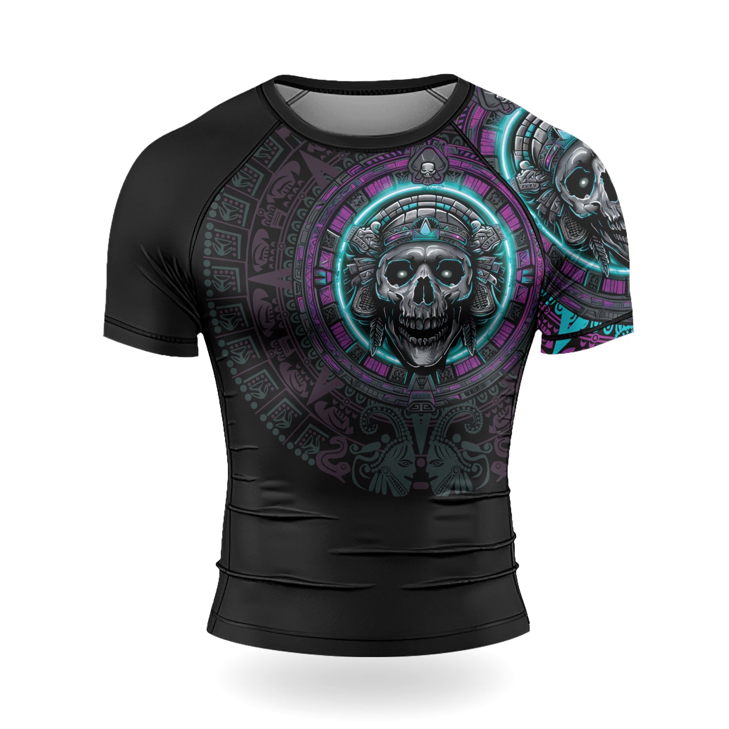 Rashninja Aztec Sun Stone Skull Men's Short Sleeve Rash Guard