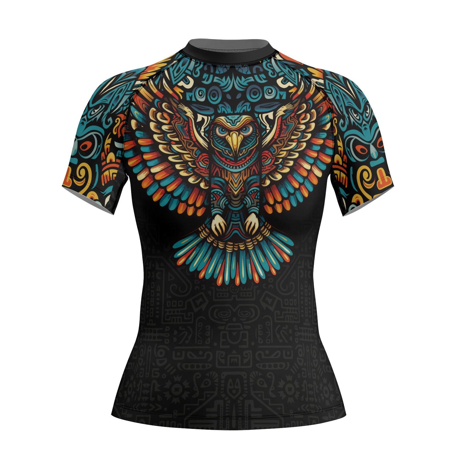 Rashninja Aztec Tribal Eagle Women's Short Sleeve Rash Guard