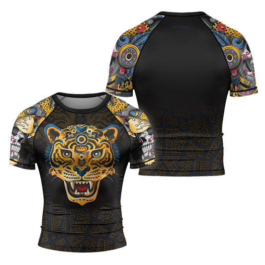 Rashninja Aztec Tribal Jaguar Men's Short Sleeve Rash Guard