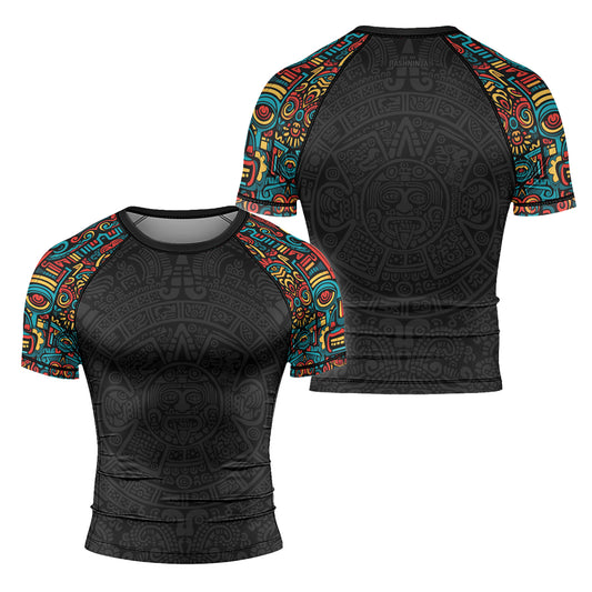 Rashninja Aztec Tribal Pattern Men's Short Sleeve Rash Guard