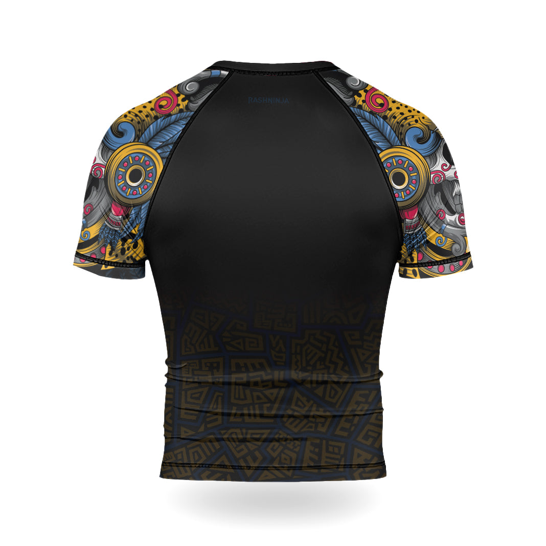 Rashninja Aztec Tribal Jaguar Men's Short Sleeve Rash Guard