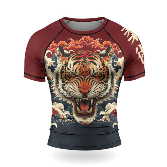 Rashninja Tiger Cloud Black Red Men's Short Sleeve Rash Guard
