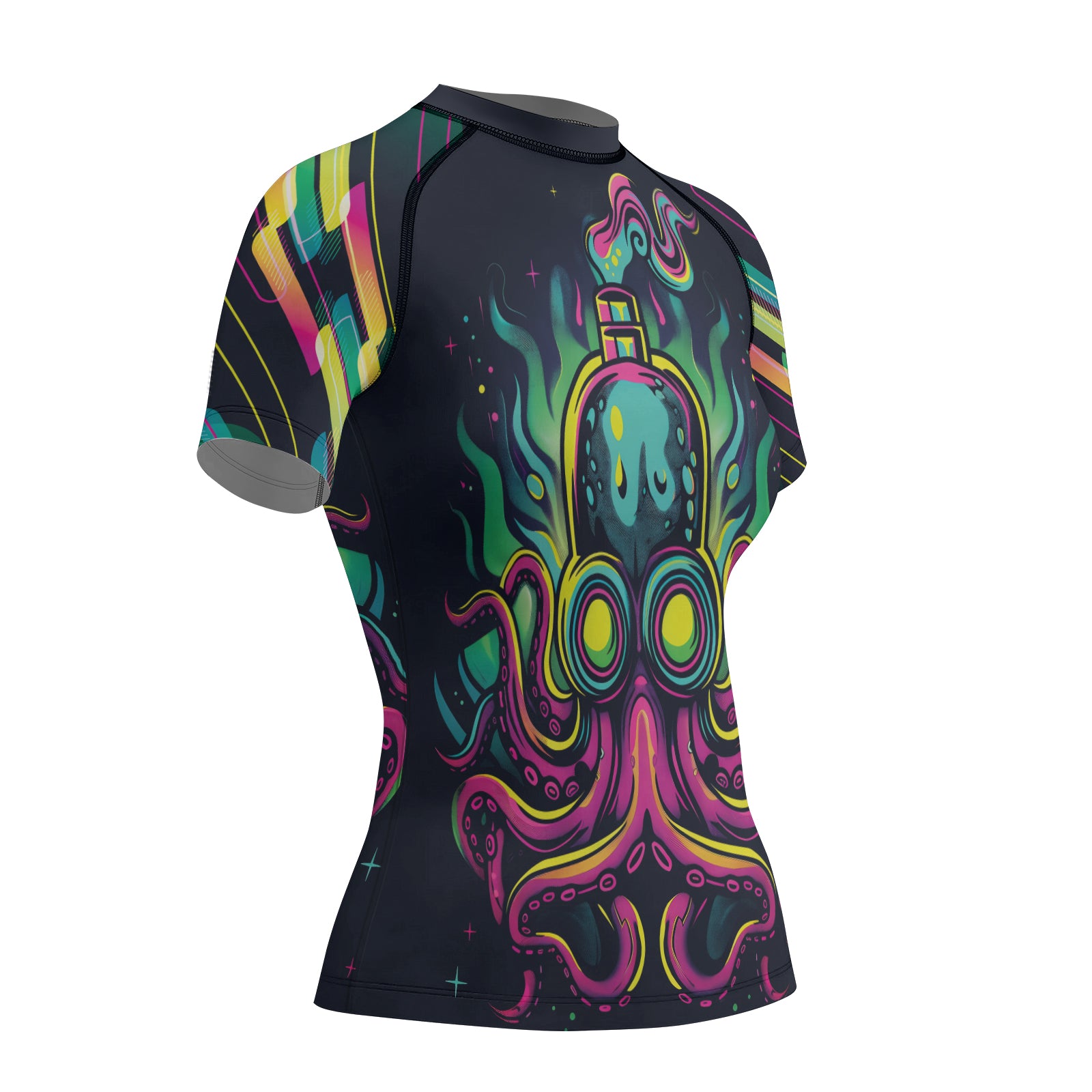 Rashninja Octopus Green Purple Women's Short Sleeve Rash Guard
