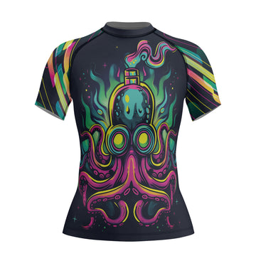 Rashninja Octopus Green Purple Women's Short Sleeve Rash Guard