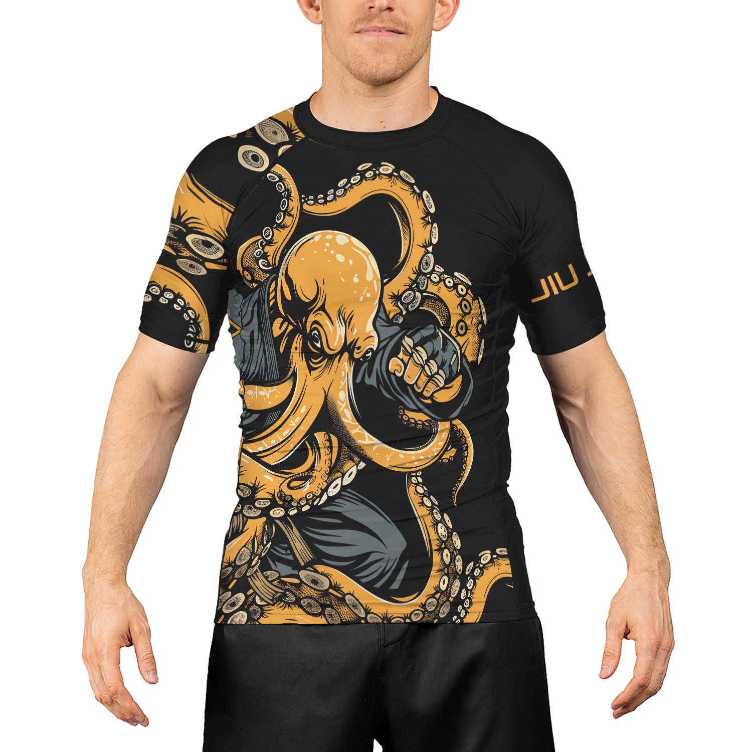 Rashninja Octopus Yellow Men's Short Sleeve Rash Guard


