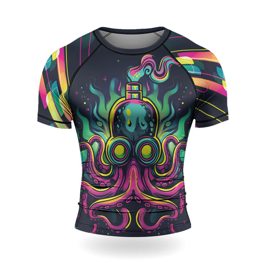 Rashninja Octopus Green Purple Men's Short Sleeve Rash Guard