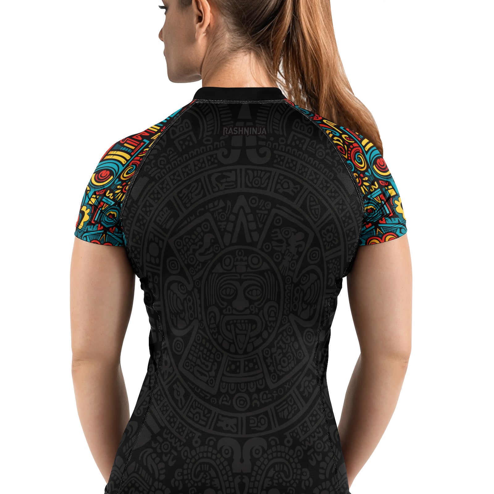 Rashninja Aztec Tribal Pattern Women's Short Sleeve Rash Guard