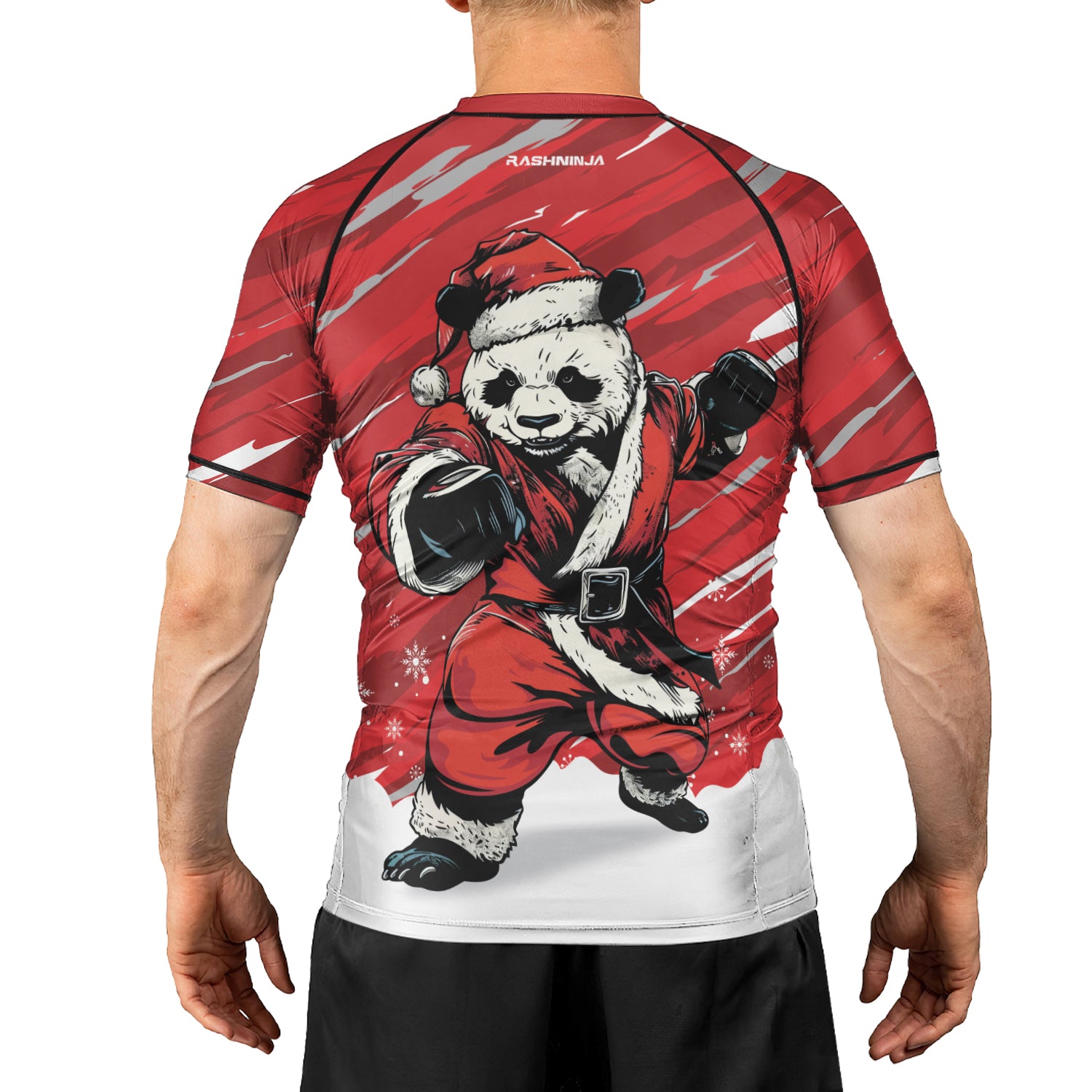 Rashninja Red Santa Panda Kung Fu Men's Short Sleeve Rash Guard