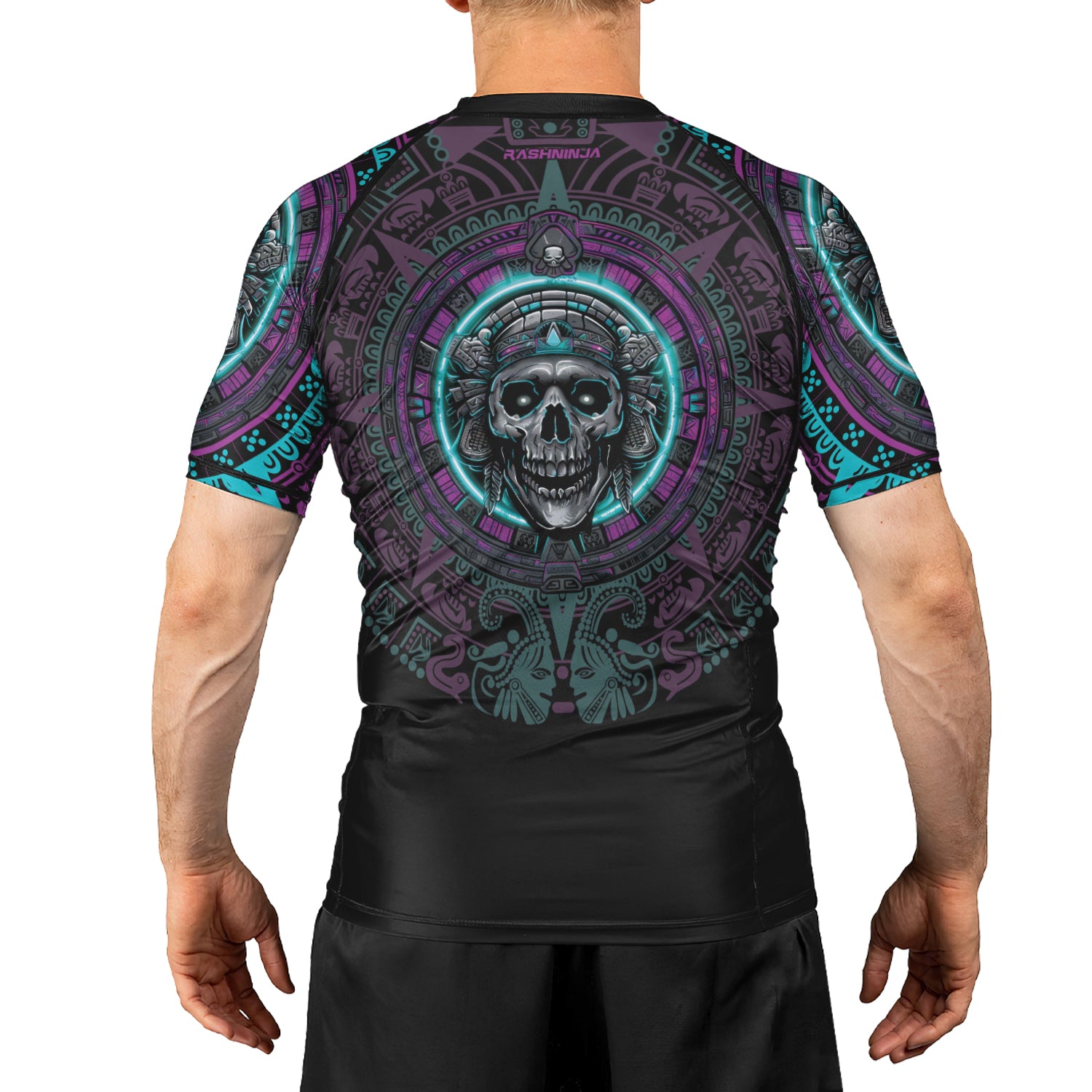 Rashninja Aztec Sun Stone Skull Men's Short Sleeve Rash Guard