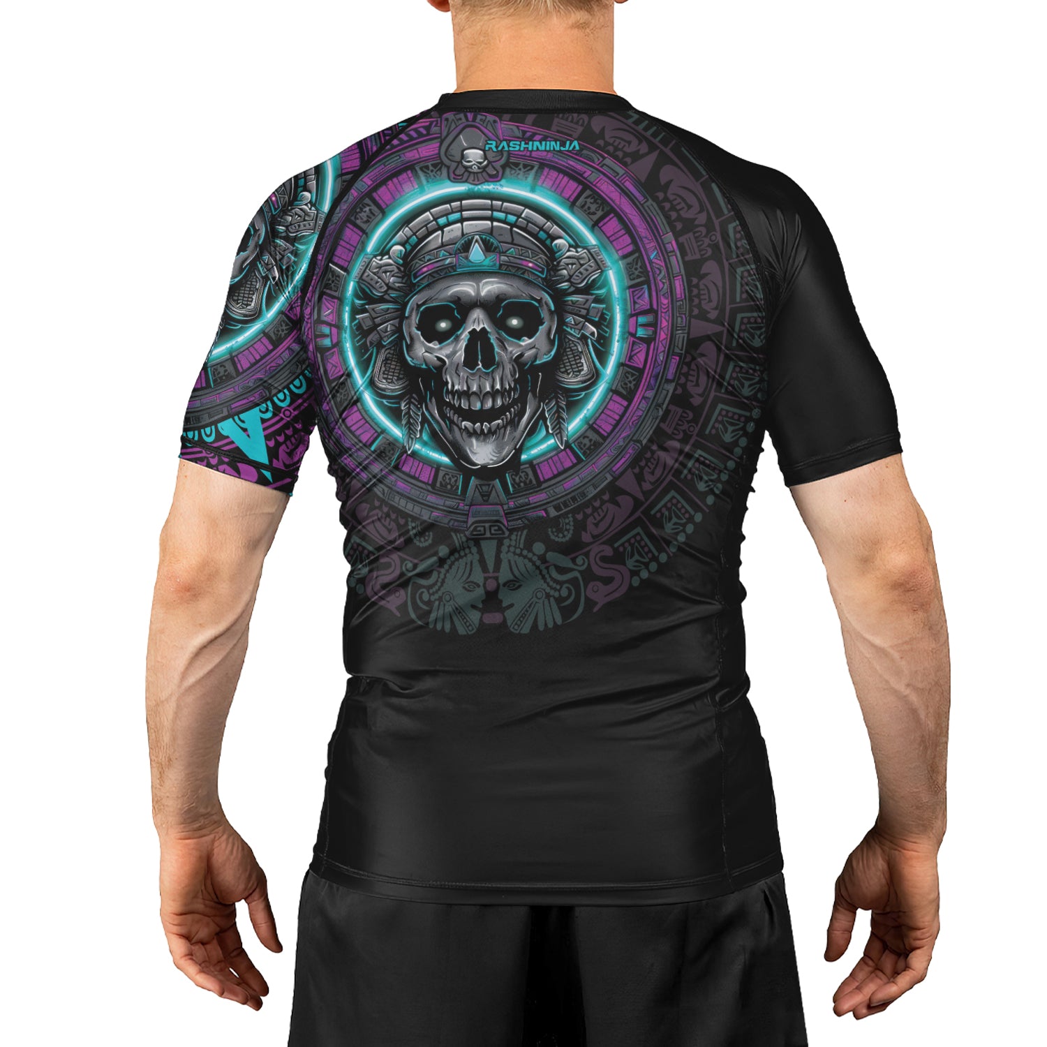 Rashninja Aztec Sun Stone Skull Men's Short Sleeve Rash Guard