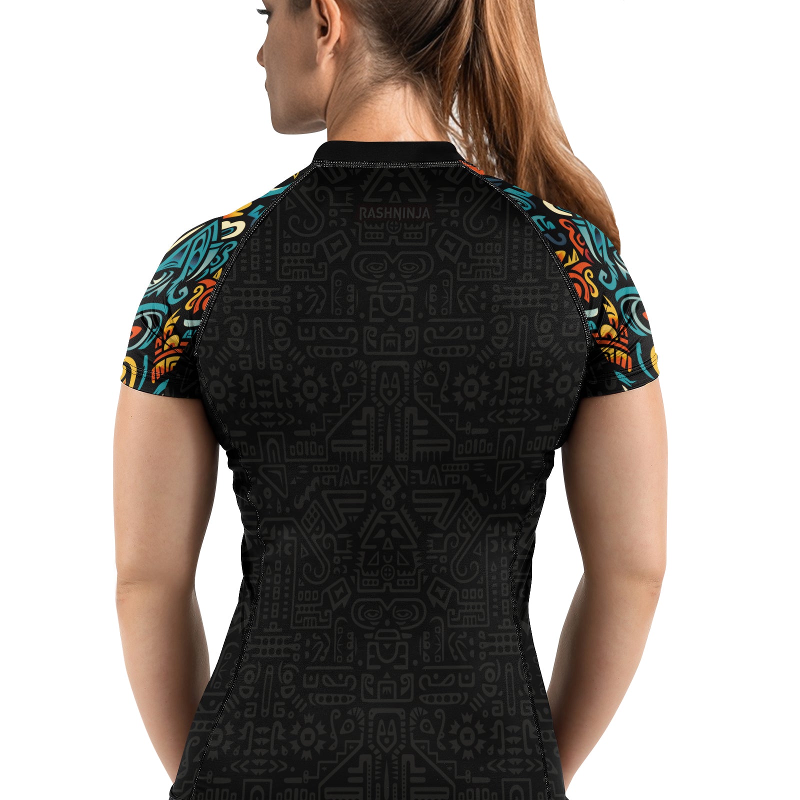 Rashninja Aztec Tribal Eagle Women's Short Sleeve Rash Guard