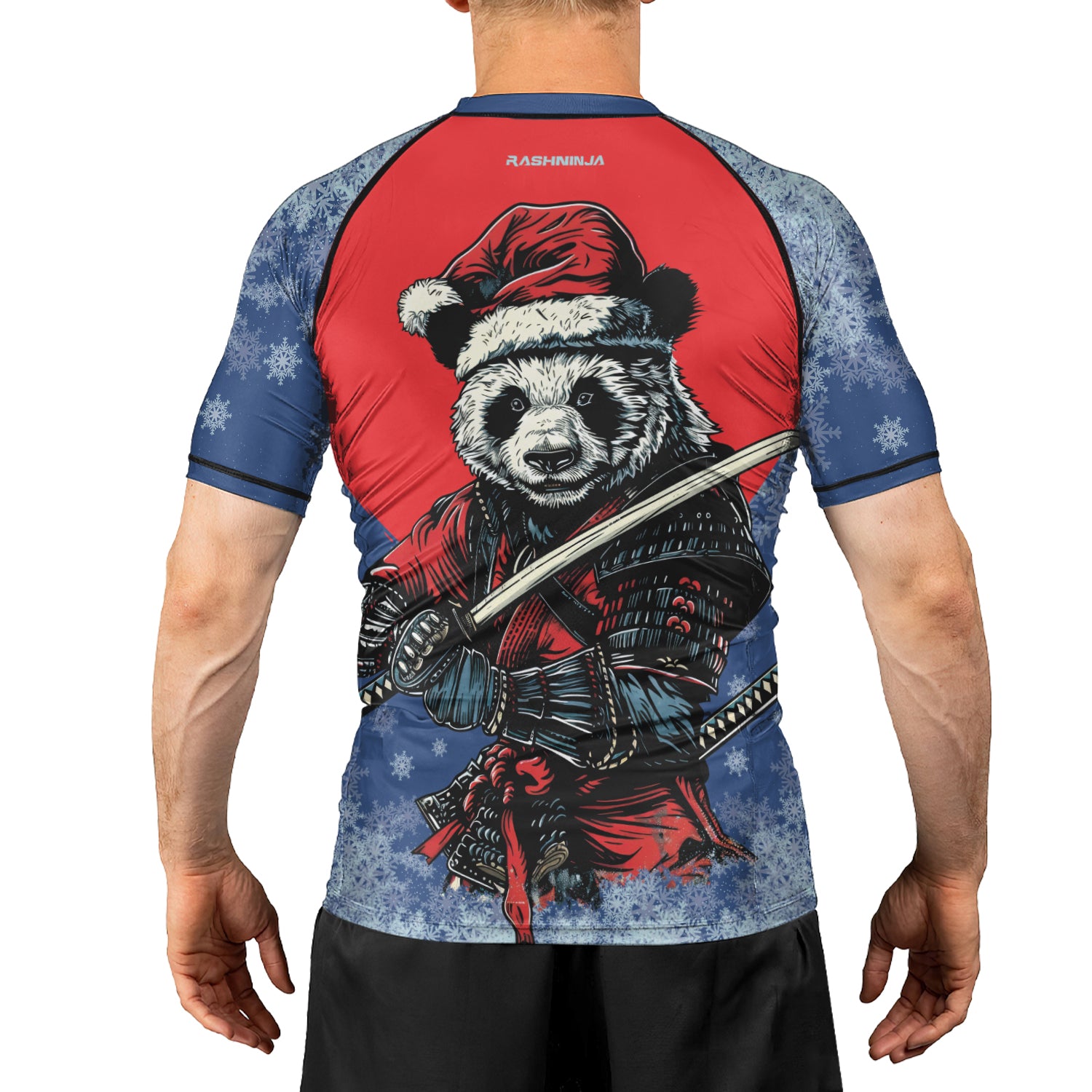 Rashninja Blue Samurai Christmas Panda Men's Short Sleeve Rash Guard