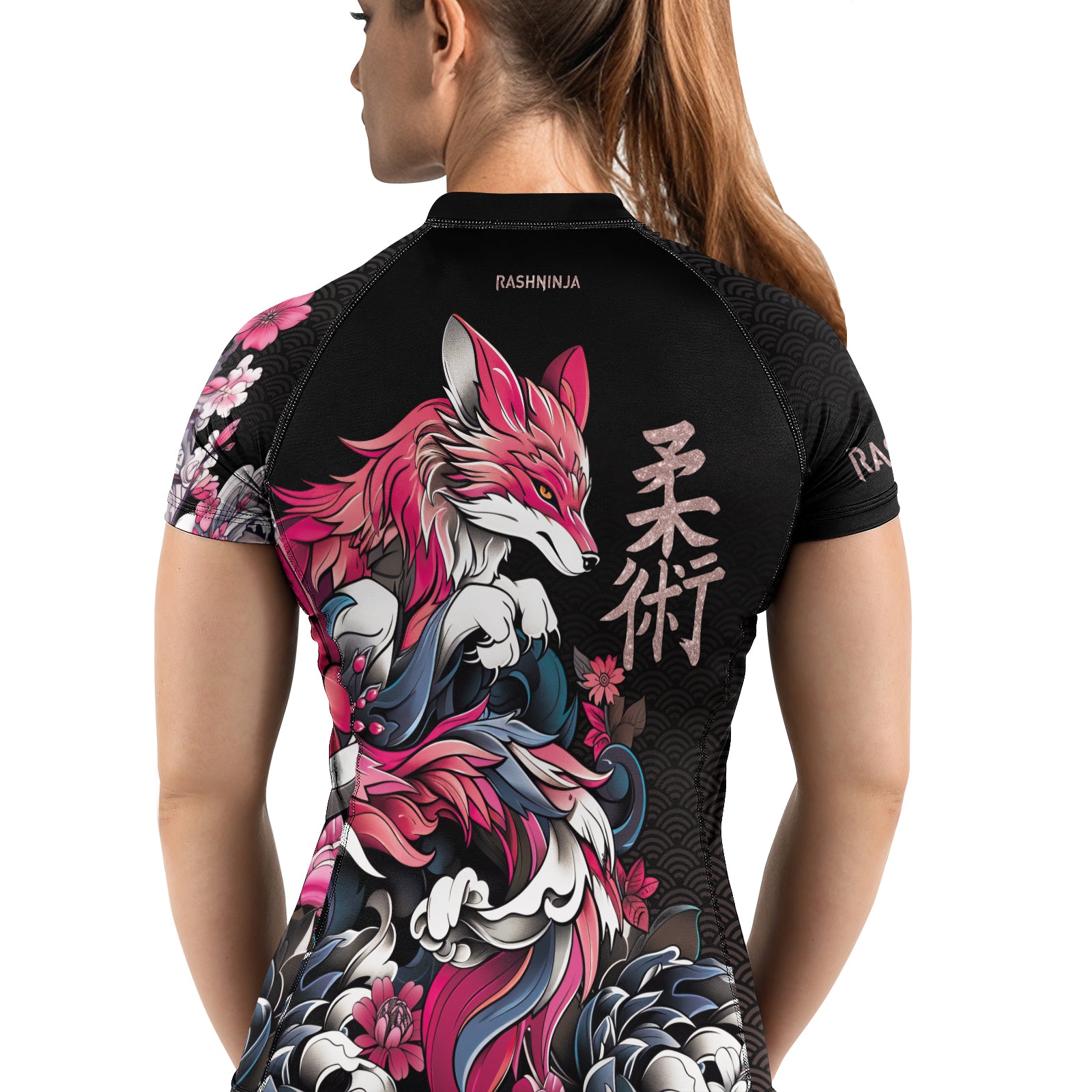 Rashninja Japanese Pink Kitsune Women's Short Sleeve Rash Guard