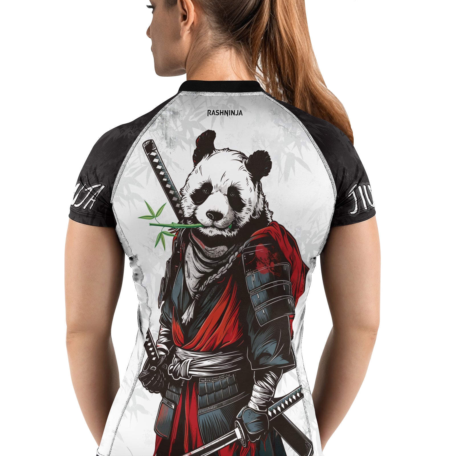 Rashninja Mystic Warrior Panda Samurai Women's Short Sleeve Rash Guard