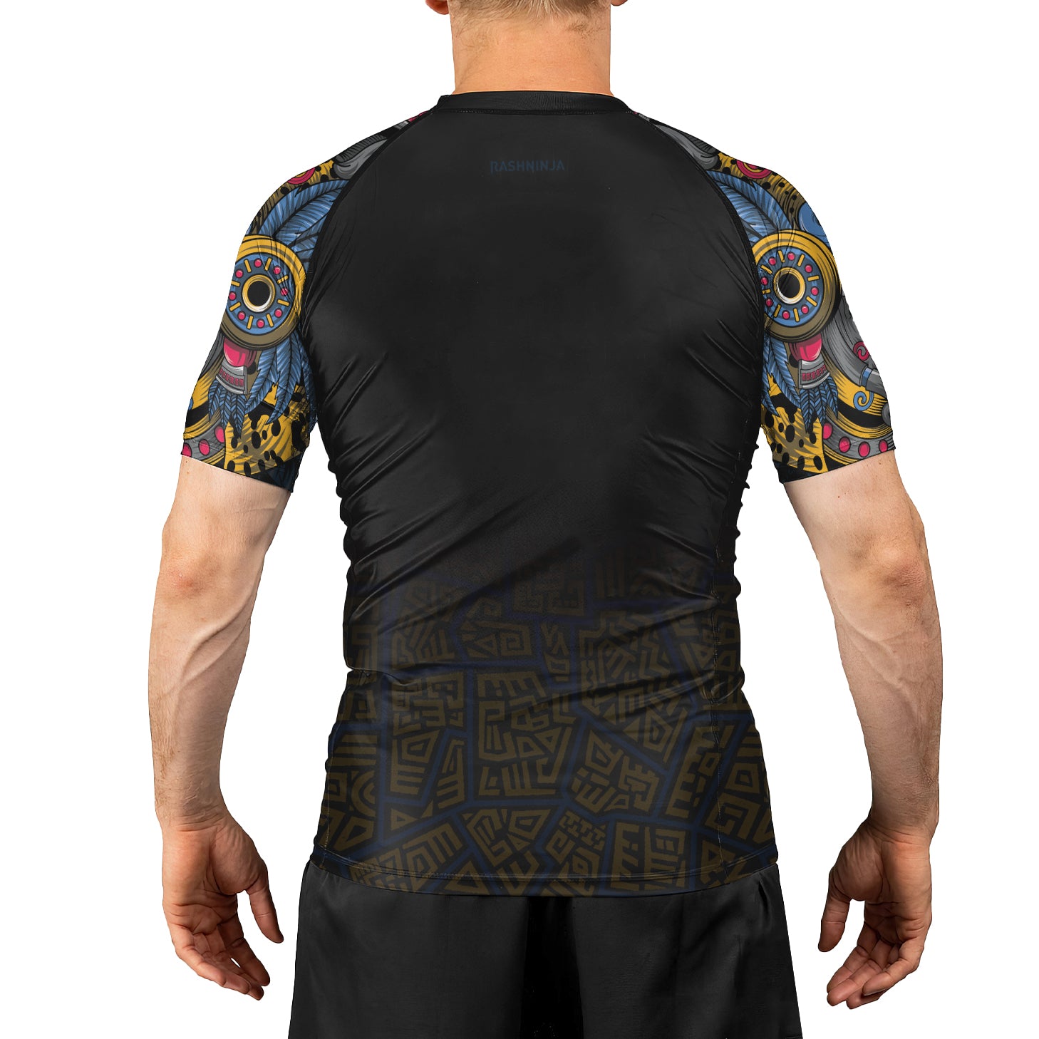 Rashninja Aztec Tribal Jaguar Men's Short Sleeve Rash Guard