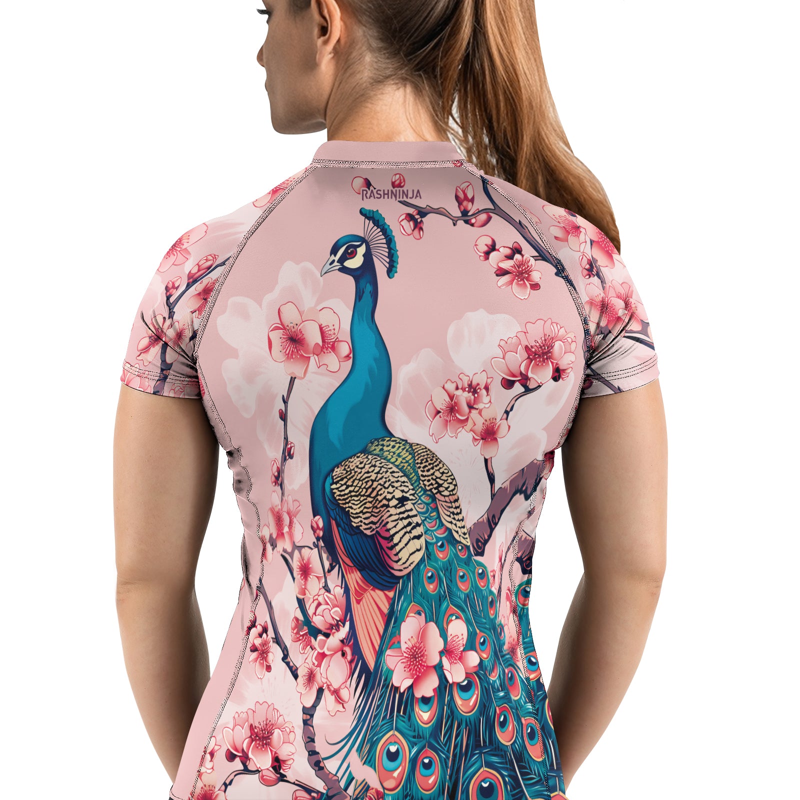 Rashninja Peacock on Sakura Women's Short Sleeve Rash Guard