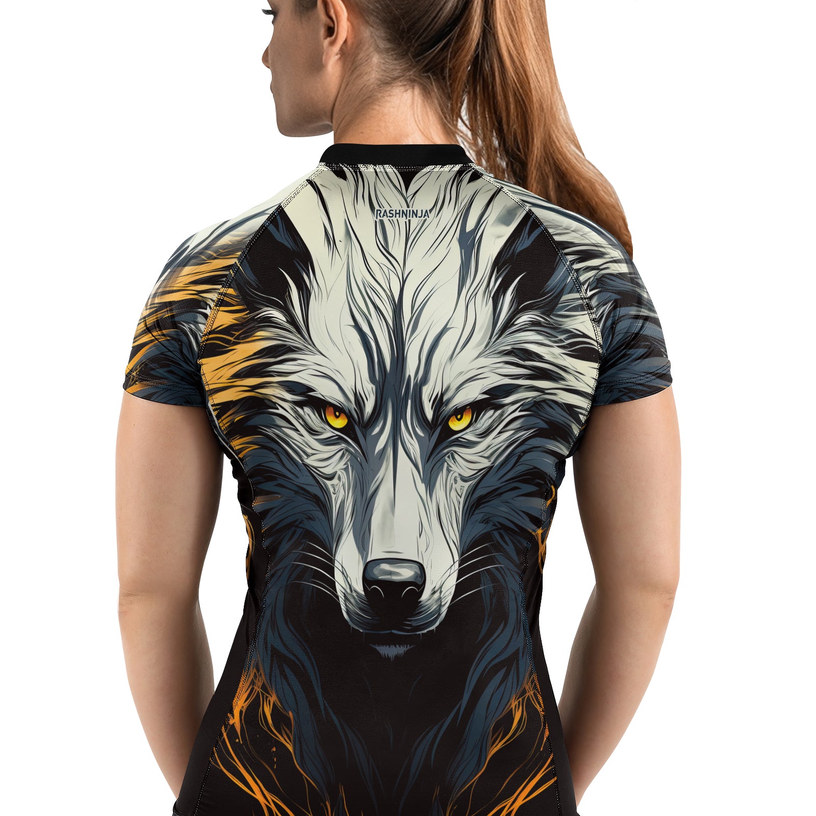 Rashninja White Alpha Wolf Women's Short Sleeve Rash Guard