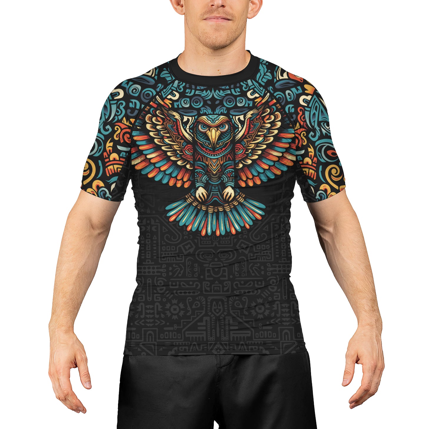 Rashninja Aztec Tribal Eagle Men's Short Sleeve Rash Guard