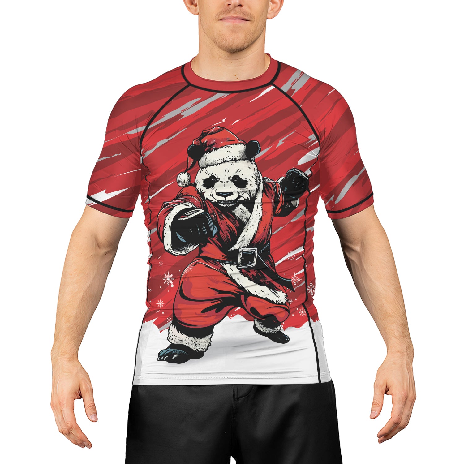 Rashninja Red Santa Panda Kung Fu Men's Short Sleeve Rash Guard