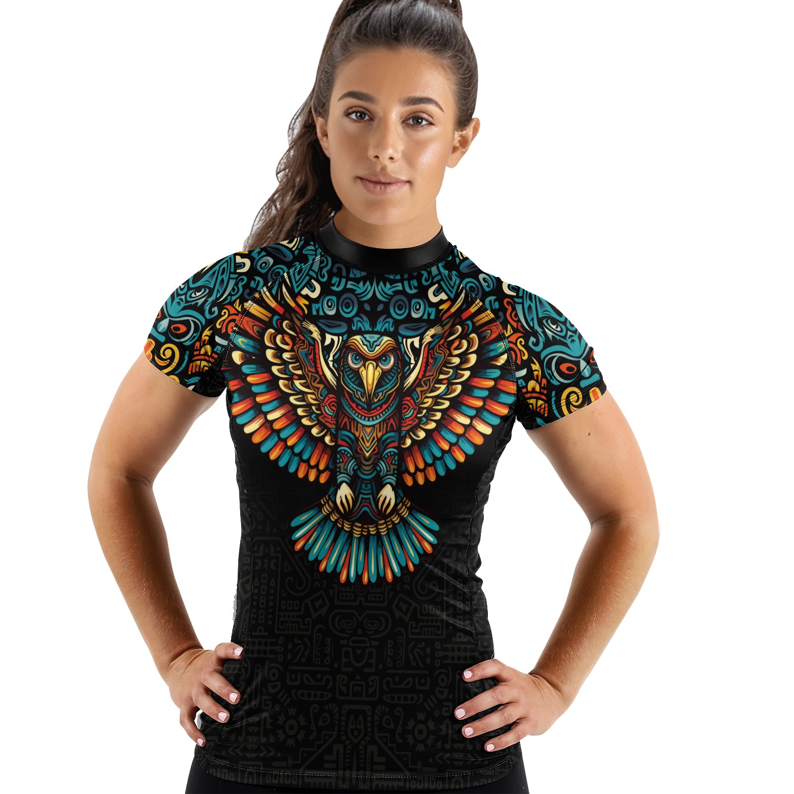 Rashninja Aztec Tribal Eagle Women's Short Sleeve Rash Guard