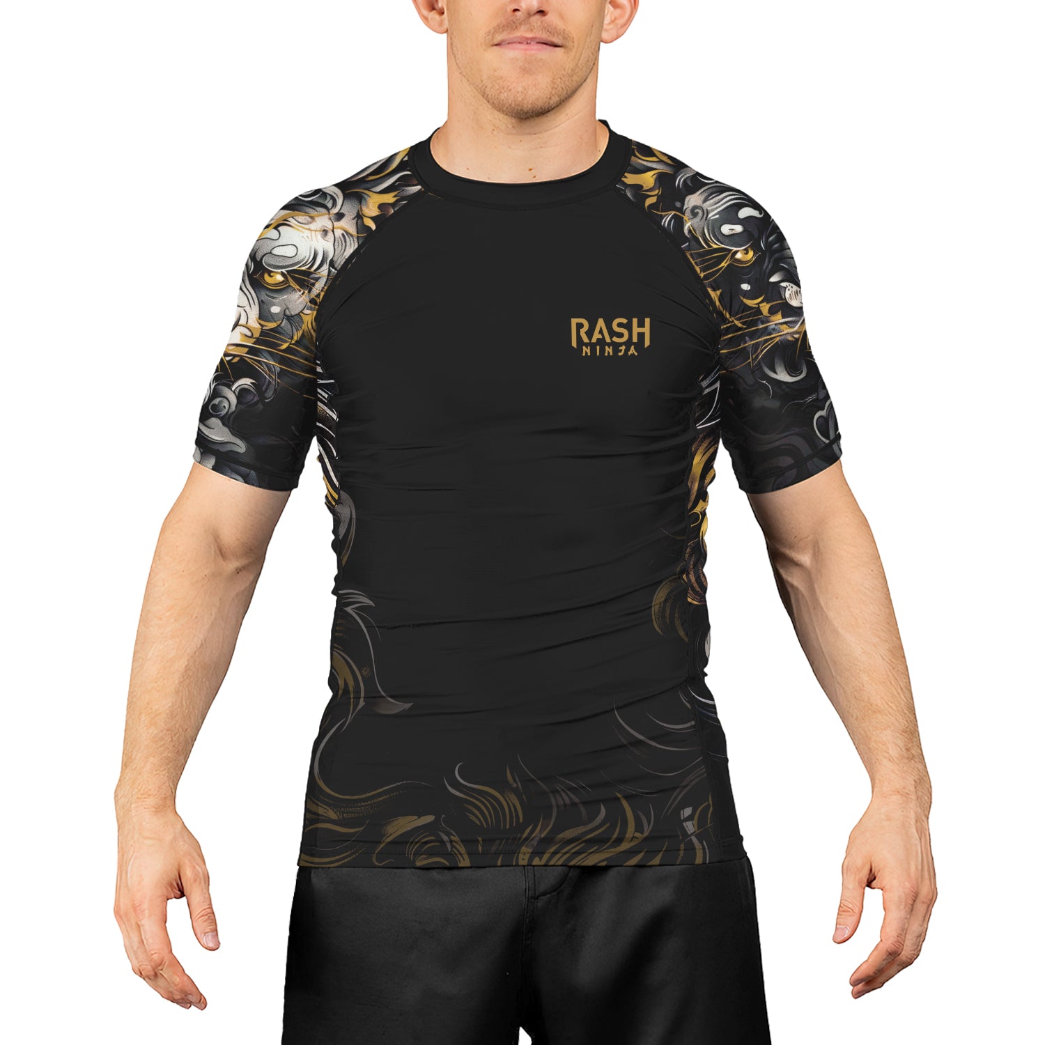 Rashninja Luminous Lion Men's Short Sleeve Rash Guard | Lion Fightwear