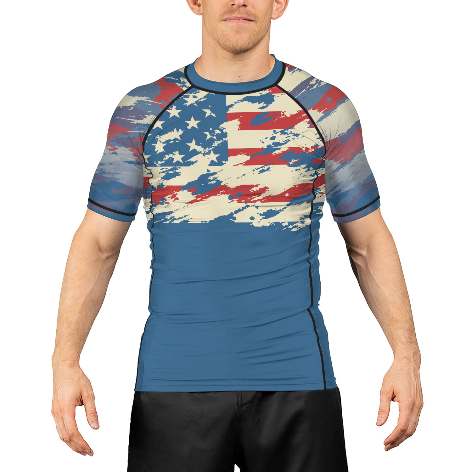 Rashninja American Flag Patriotic Men's Short Sleeve Rash Guard