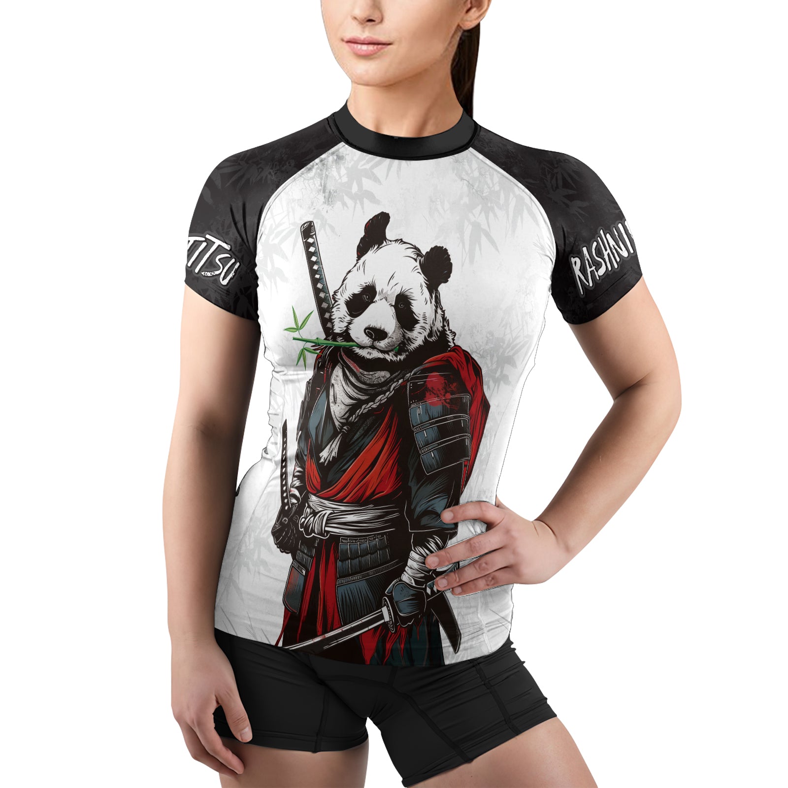 Rashninja Mystic Warrior Panda Samurai Women's Short Sleeve Rash Guard