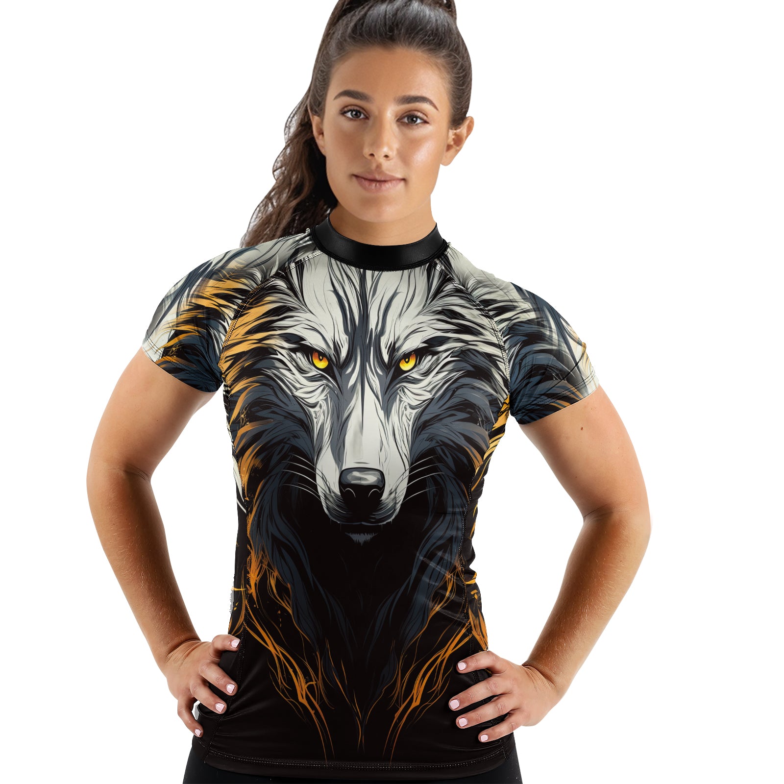 Rashninja White Alpha Wolf Women's Short Sleeve Rash Guard