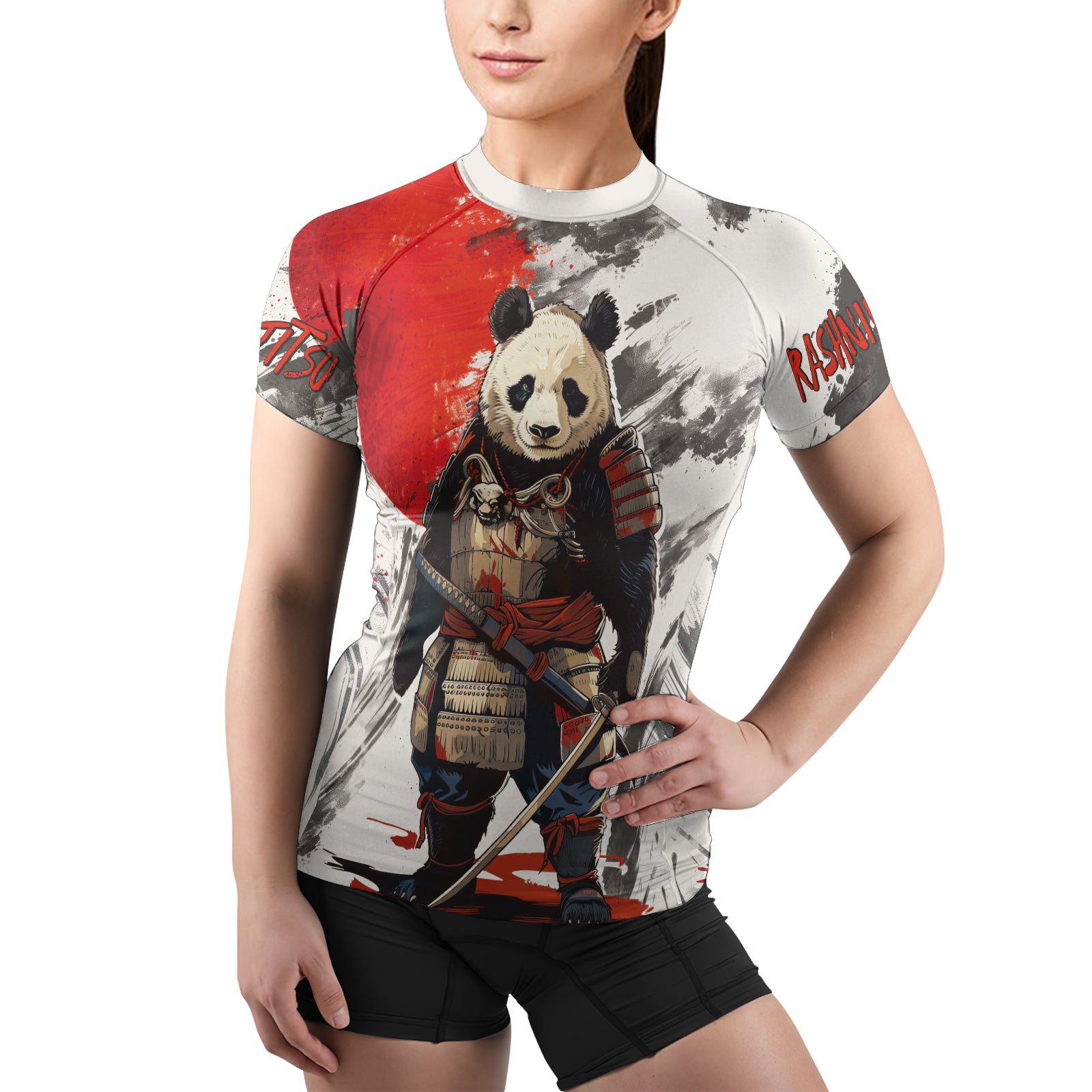 Rashninja Panda Samurai Armor Women's Short Sleeve Rash Guard