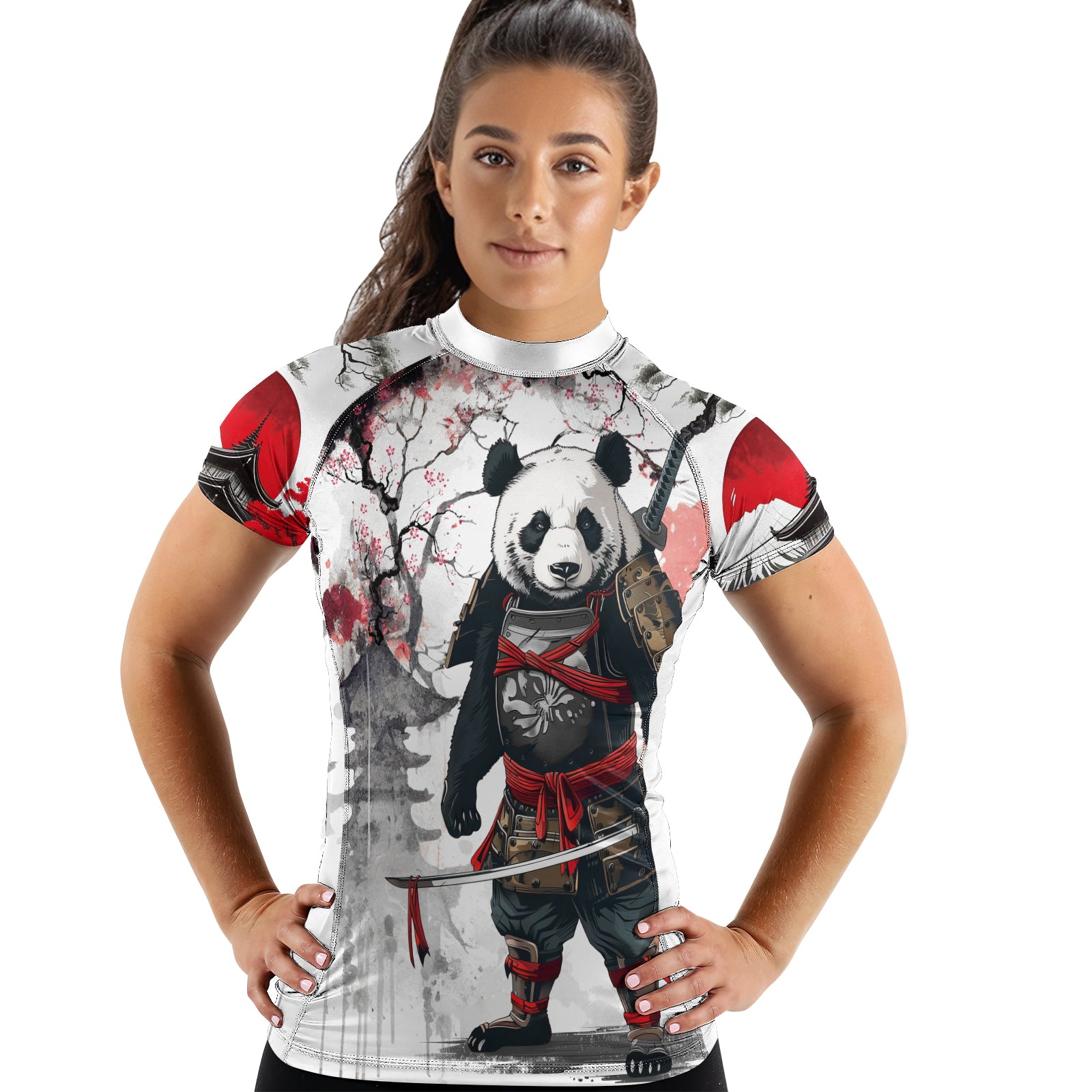 Rashninja Samurai Panda Warrior Women's Short Sleeve Rash Guard