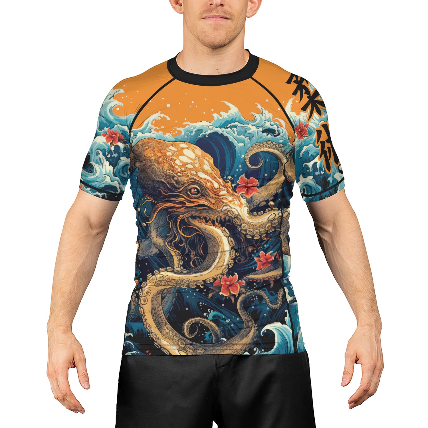 Requin Rash Guard Rashninja Octopus Waves Men's Short Sleeve Rash Guard | Rash Guard