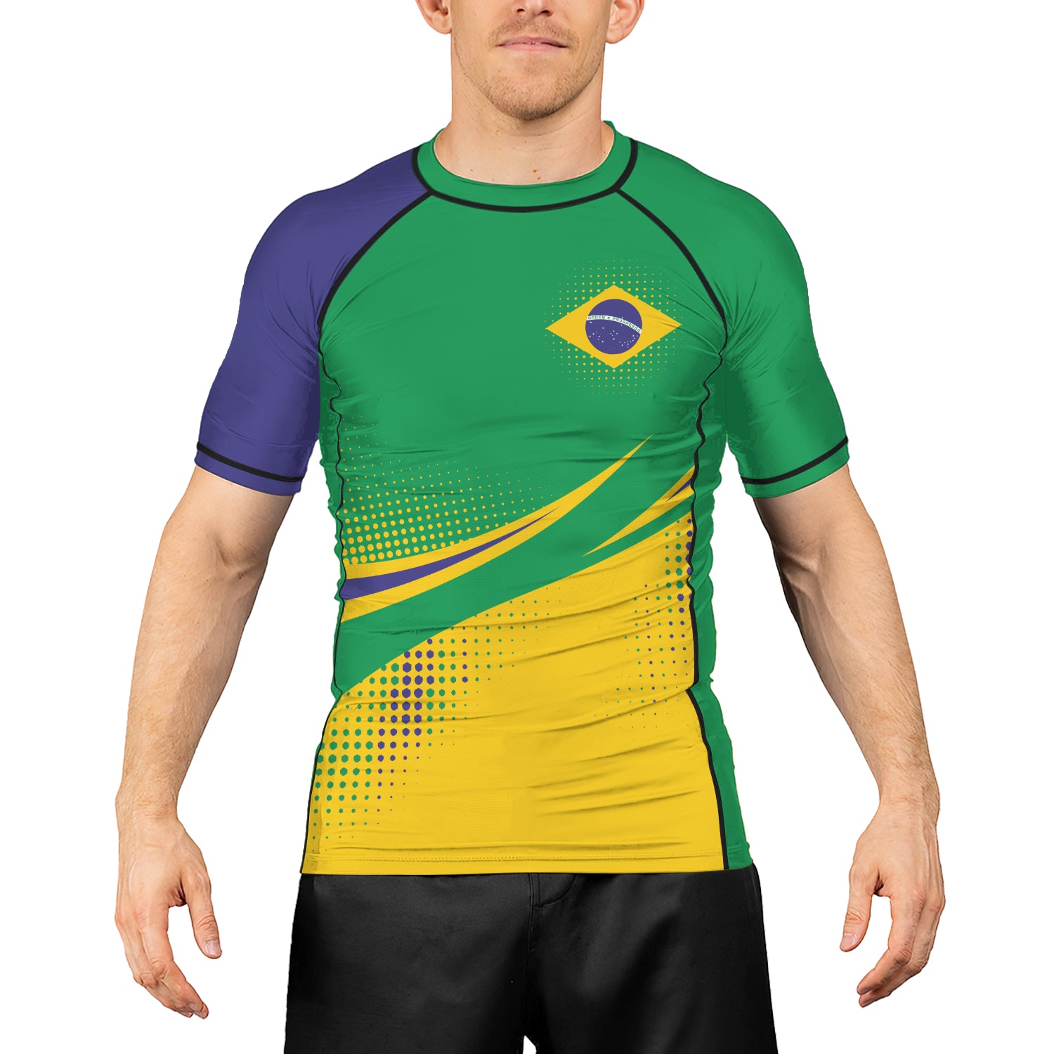 Rashninja Brazilian Green and Gold Victory Men's Short Sleeve Rash Guard