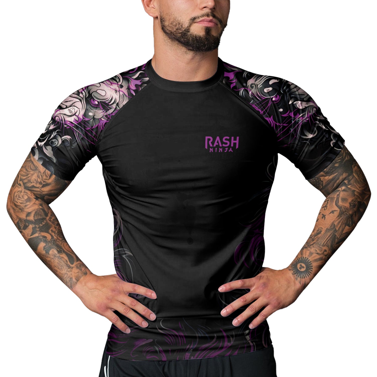 Rashninja Luminous Lion Men's Short Sleeve Rash Guard | Lion Fightwear