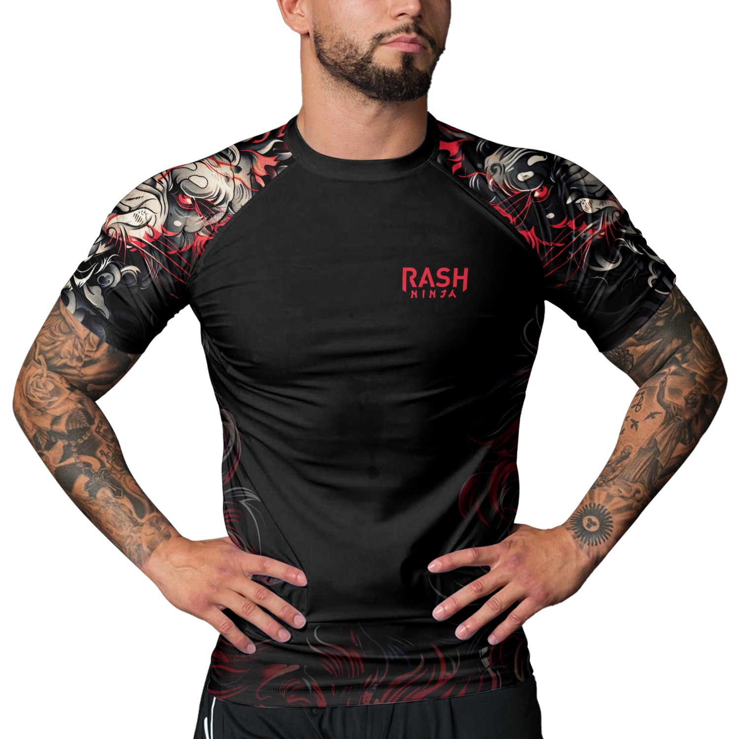 Rashninja Luminous Lion Men's Short Sleeve Rash Guard | Lion Fightwear