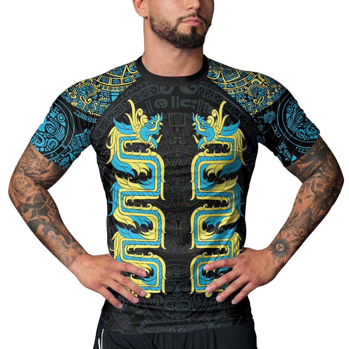 Aztech Snake Guard Rashninja Aztec Quetzalcoatl's Serpent Men's Short Sleeve Rash Guard