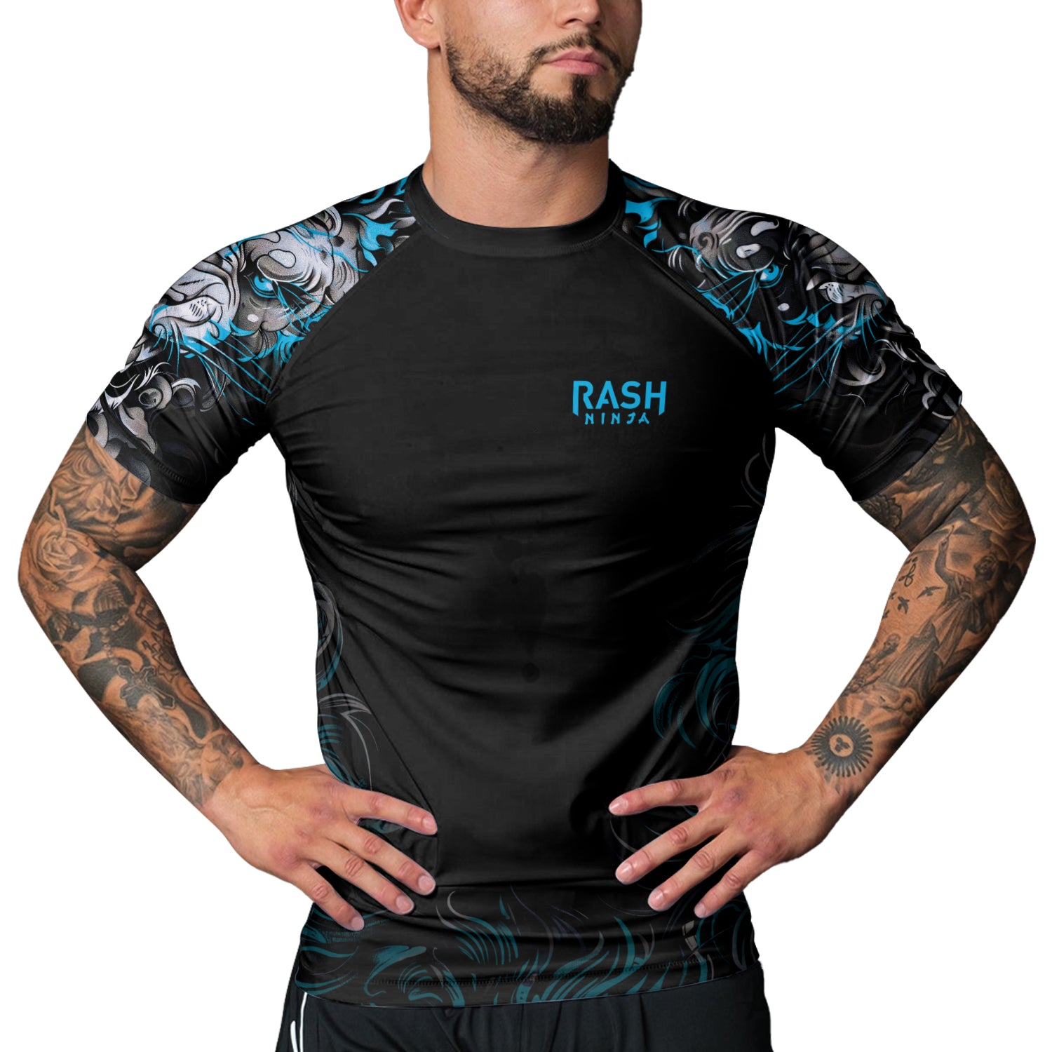 Rashninja Luminous Lion Men's Short Sleeve Rash Guard | Lion Fightwear