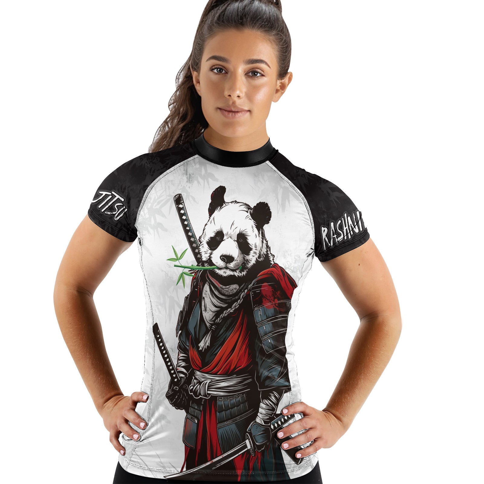 Rashninja Mystic Warrior Panda Samurai Women's Short Sleeve Rash Guard