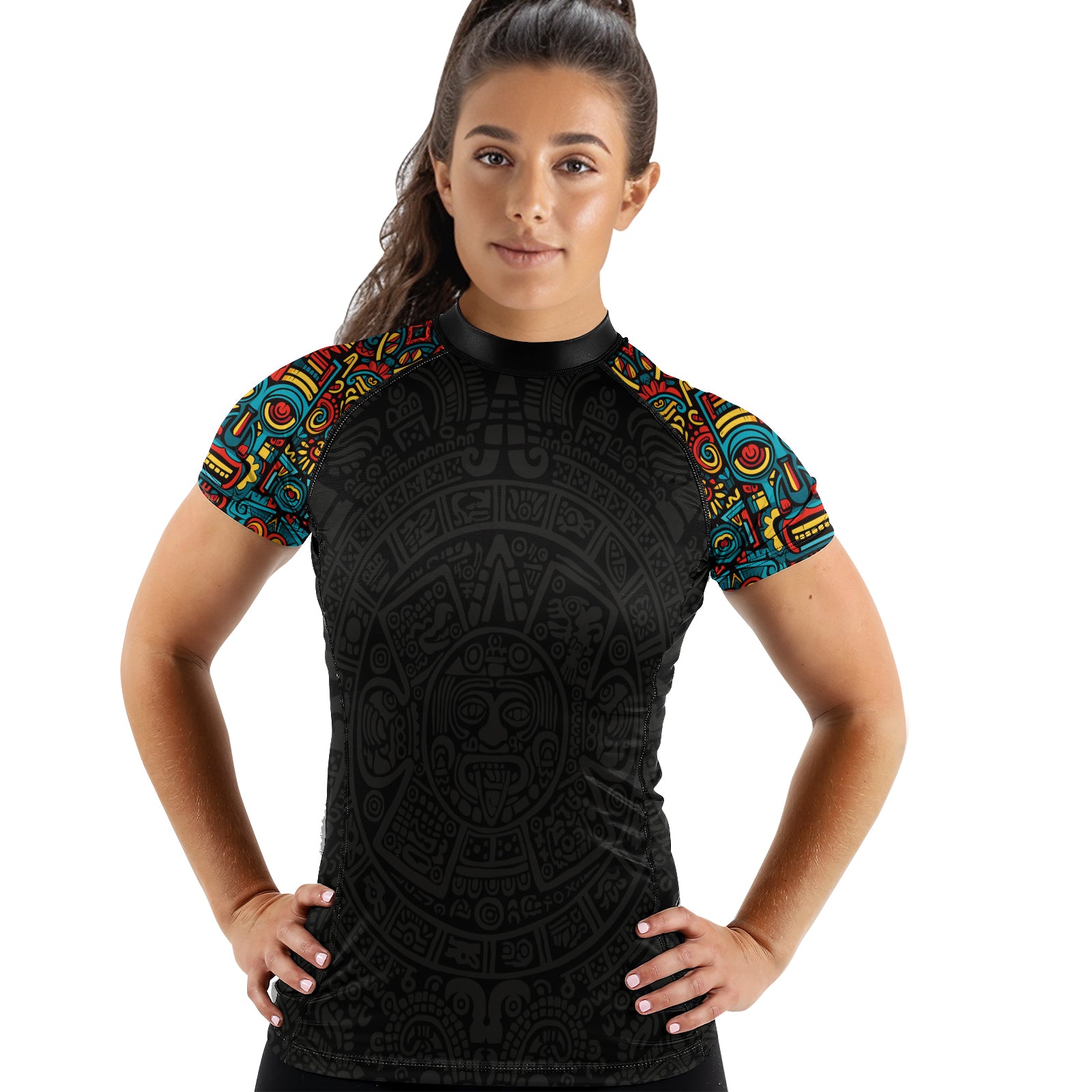 Rashninja Aztec Tribal Pattern Women's Short Sleeve Rash Guard