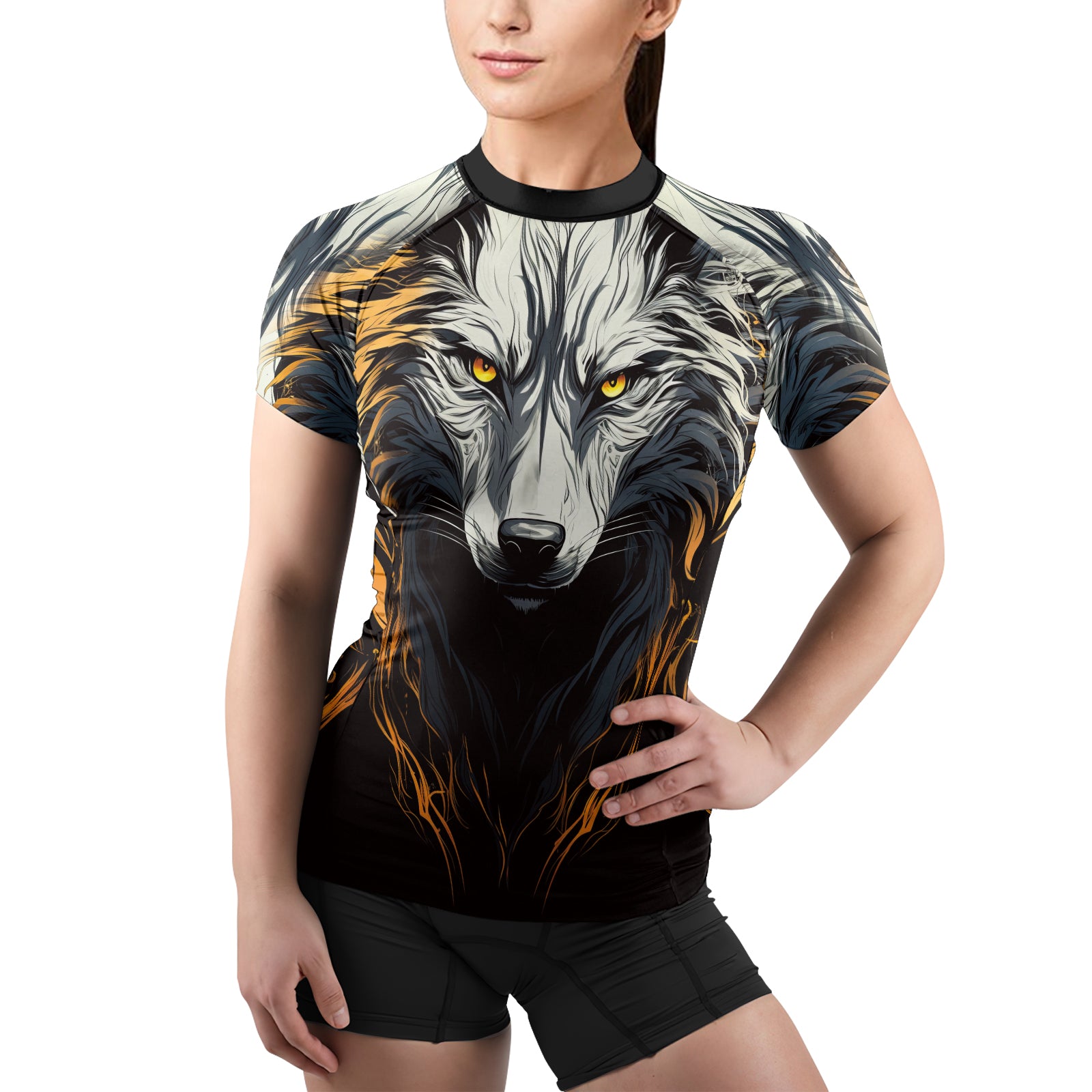 Rashninja White Alpha Wolf Women's Short Sleeve Rash Guard