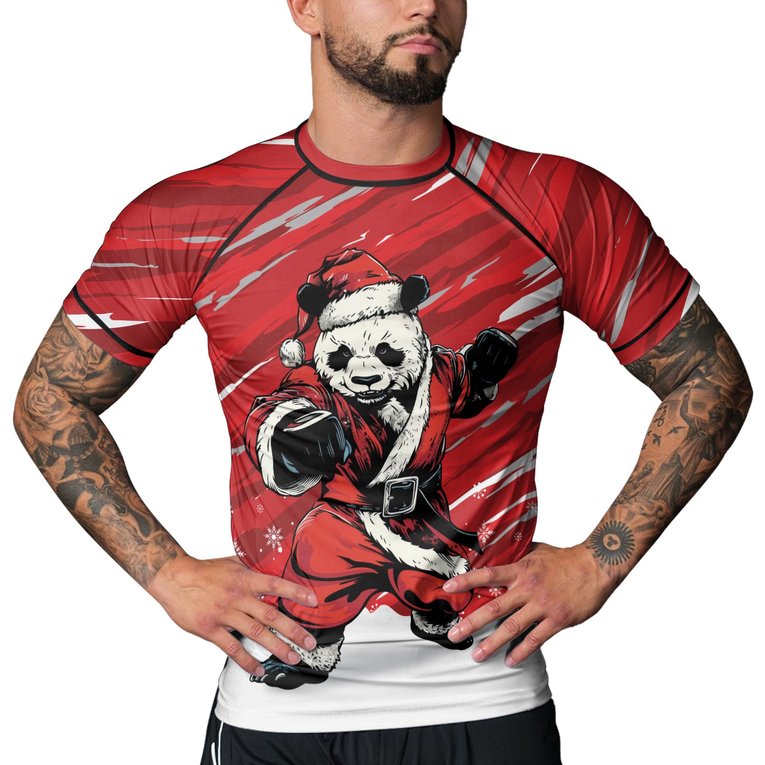 Rashninja Red Santa Panda Kung Fu Men's Short Sleeve Rash Guard