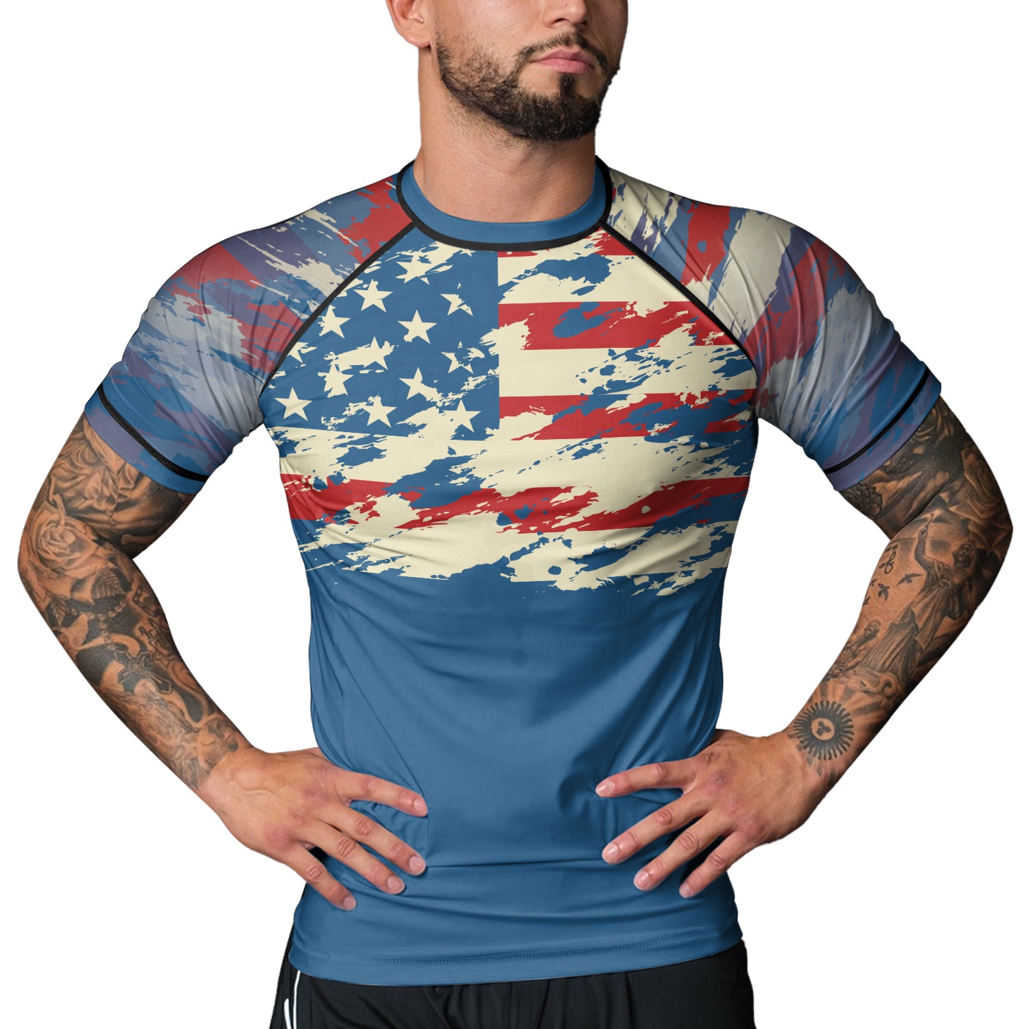 Rashninja American Flag Patriotic Men's Short Sleeve Rash Guard