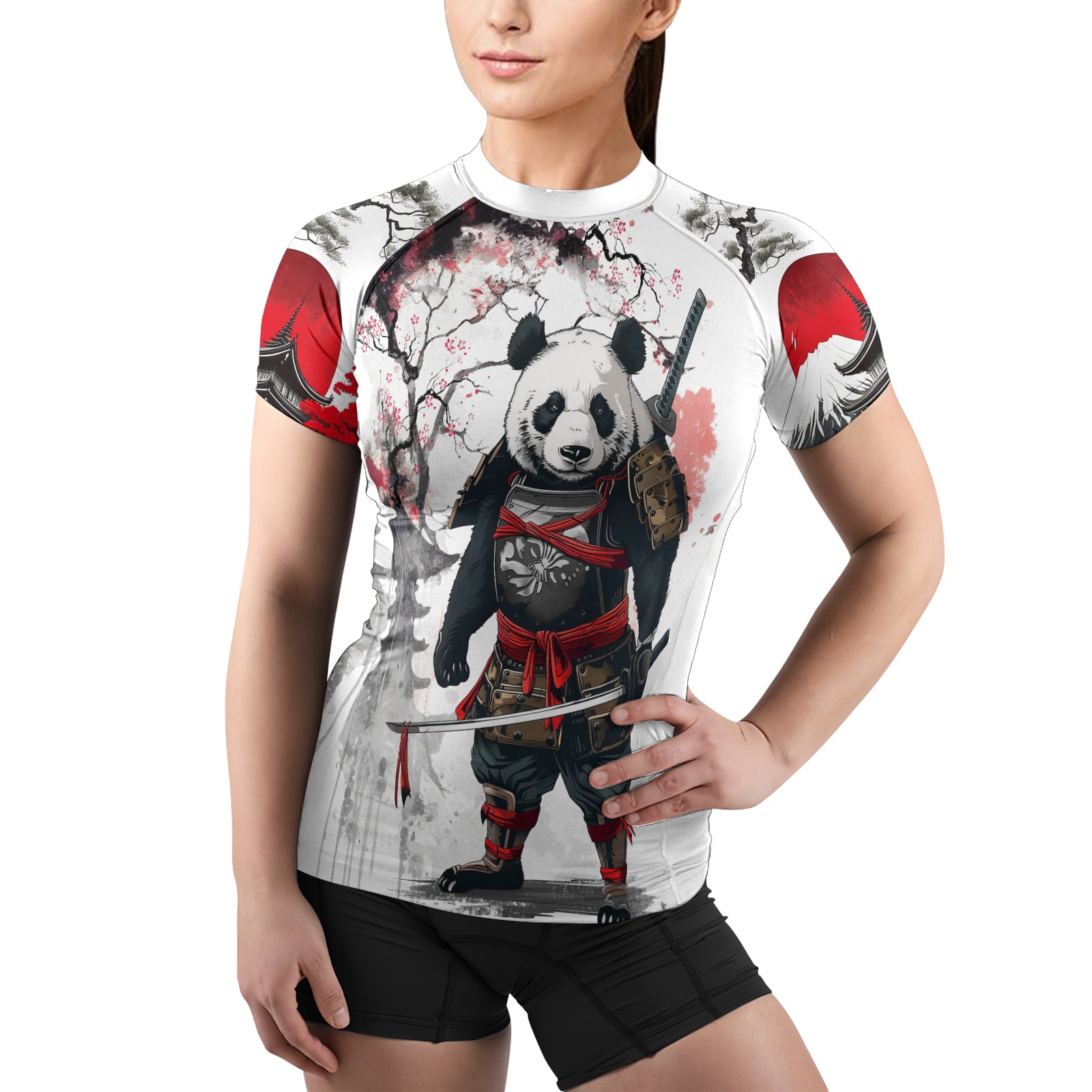 Rashninja Samurai Panda Warrior Women's Short Sleeve Rash Guard