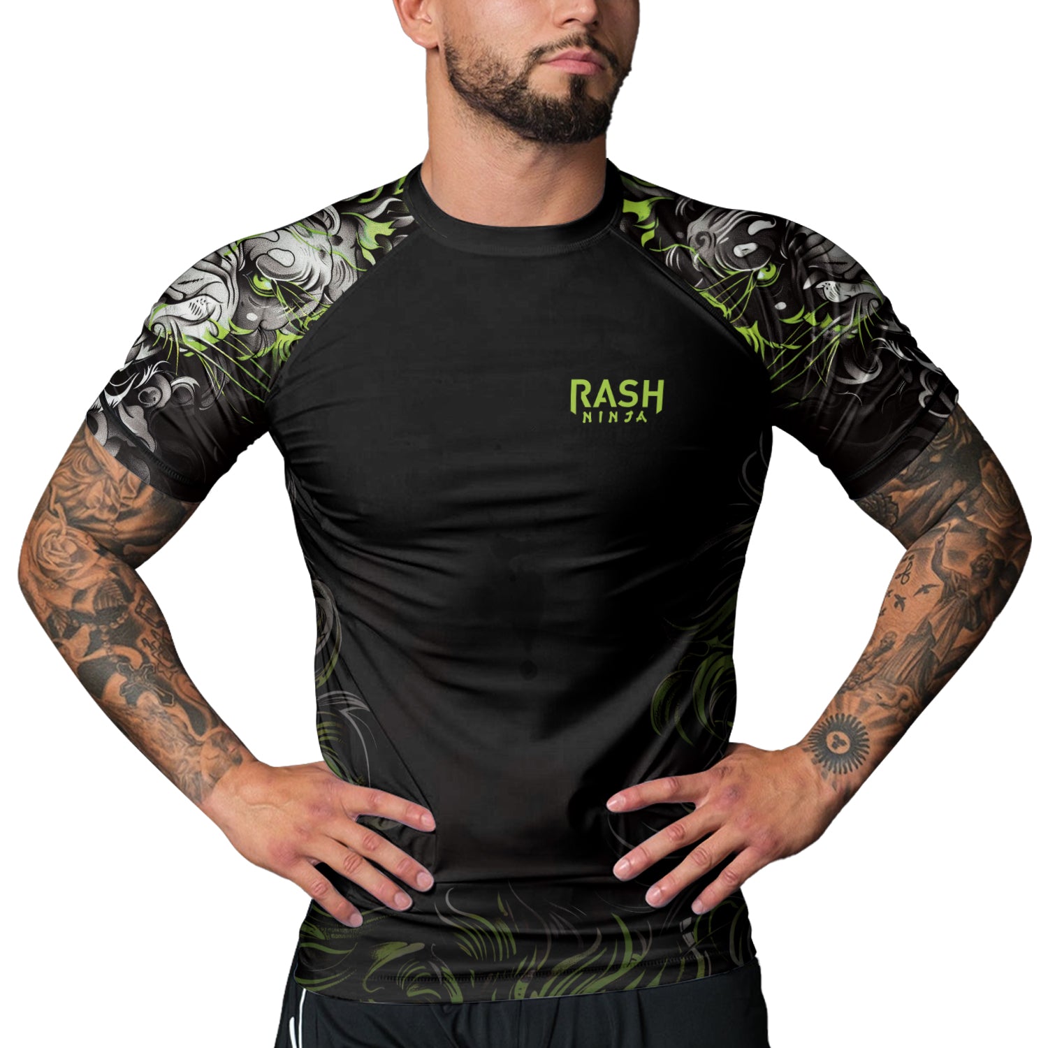 Rashninja Luminous Lion Men's Short Sleeve Rash Guard | Lion Fightwear