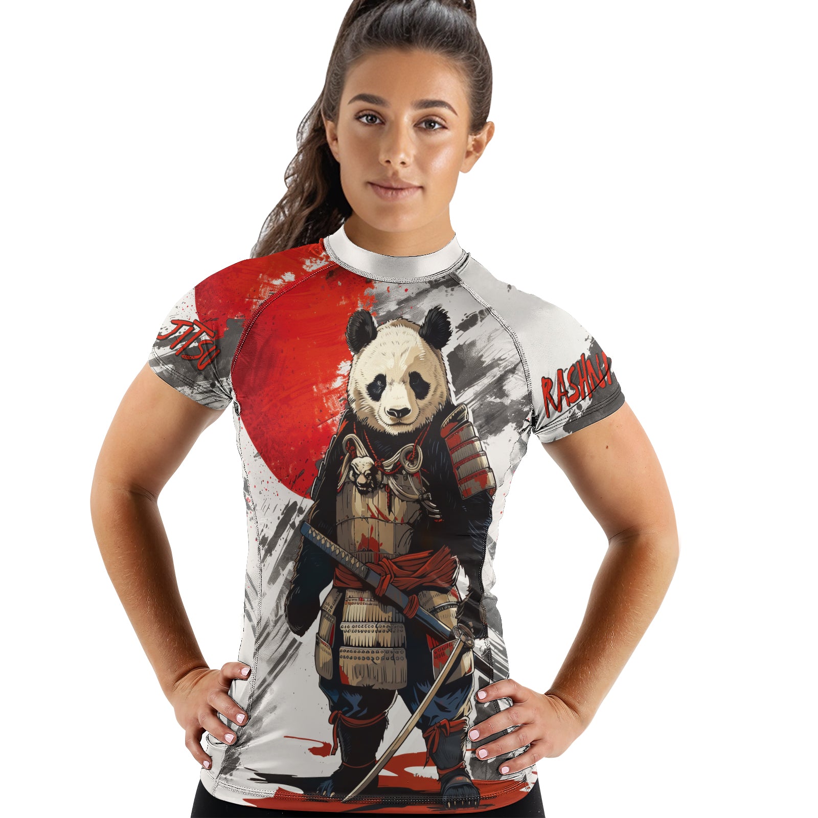 Rashninja Panda Samurai Armor Women's Short Sleeve Rash Guard