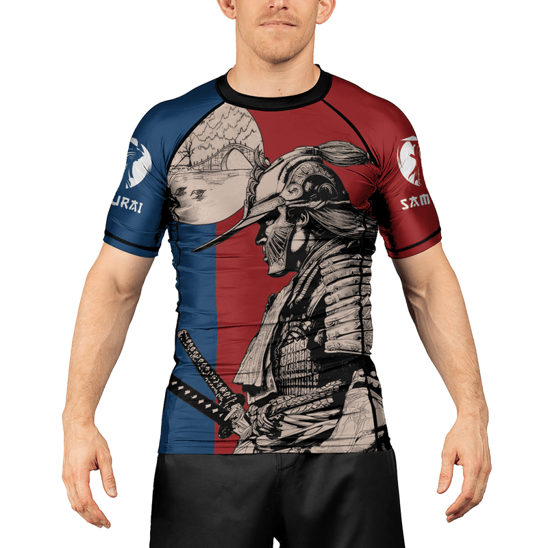 Rashninja Rising Sun Bridge Samurai Men's Short Sleeve Rash Guard - Rashninja LLC